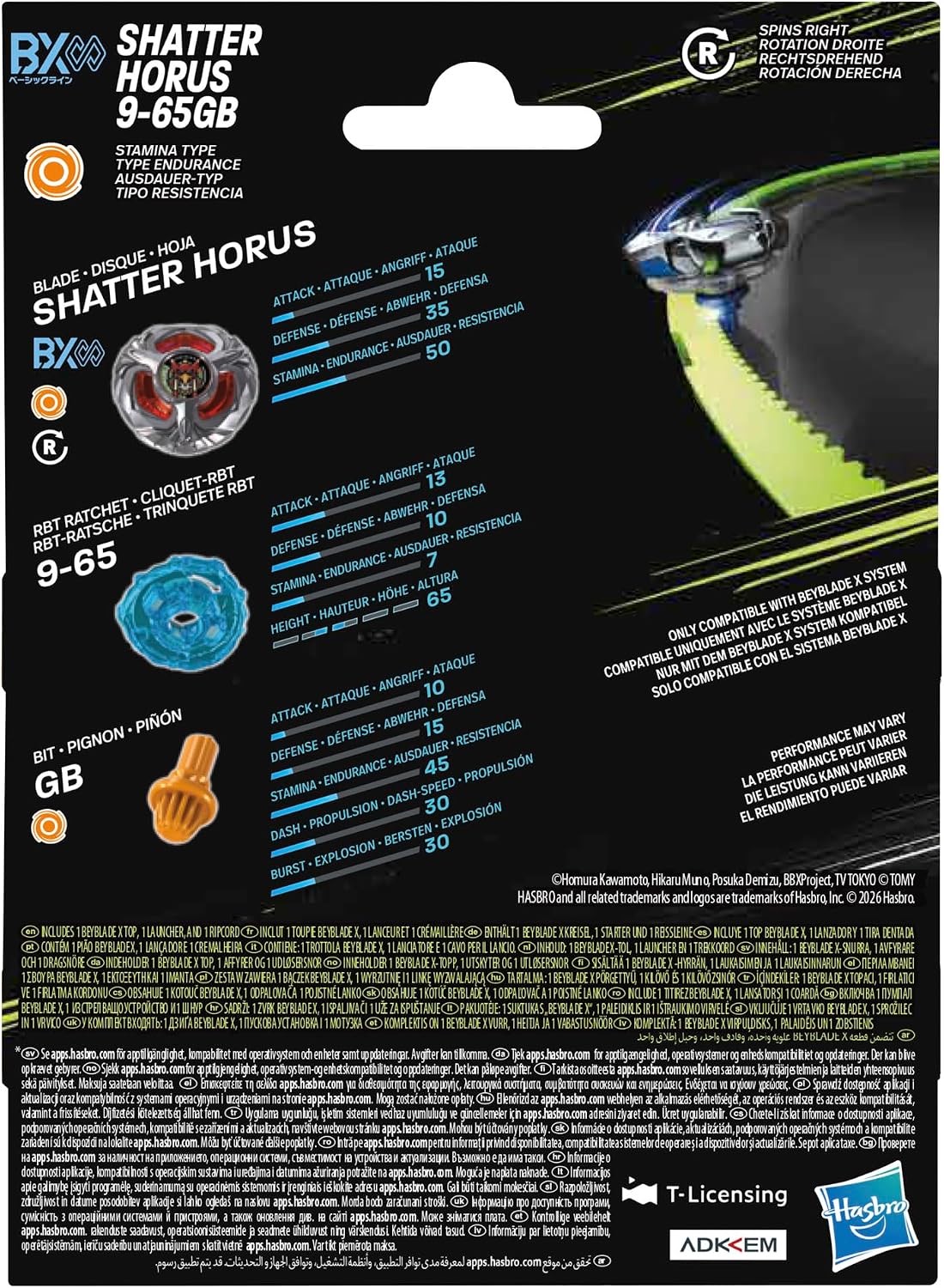 Hasbro BEYBLADE X Shatter Horus 9-65GB – BX Infinity Starter Pack